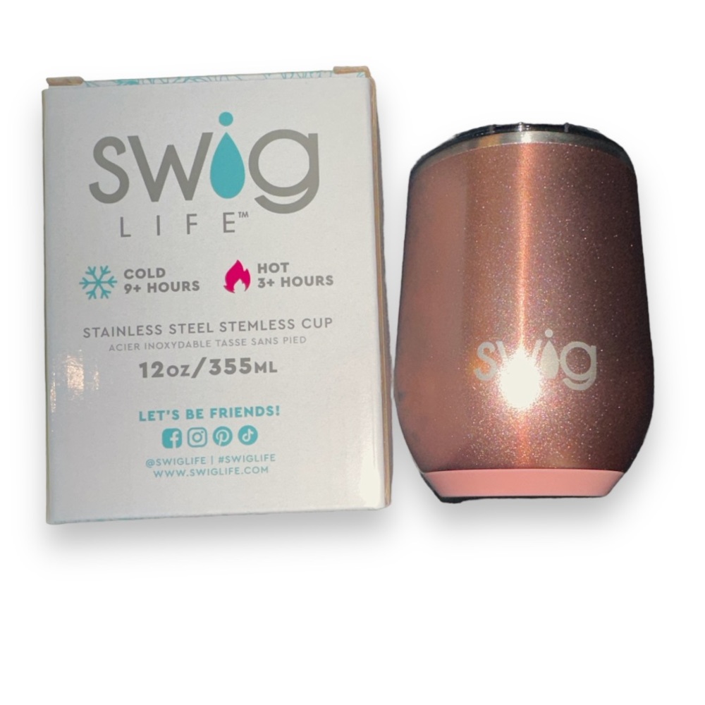 Swig Life Stemless Steel Cup Nonslip Silicone Base Slip Spill Resistant New wBox